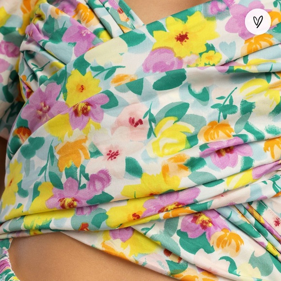 Lulus Attract Attention Multi Floral Puff Sleeve Tie Front Dress - Picture 4 of 4